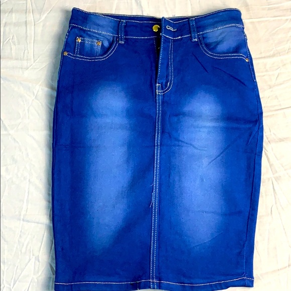 Mid-rise plain hem denim skirt - Picture 1 of 6